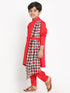 JBN CREATION Boy's Printed Dupatta Attached With A Belt Red Kurta And Pyjama Set